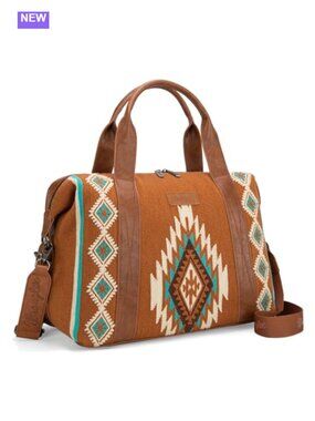 Wrangler Aztec Tapestry Duffle Bag Vegan Leather Weekender Carry On